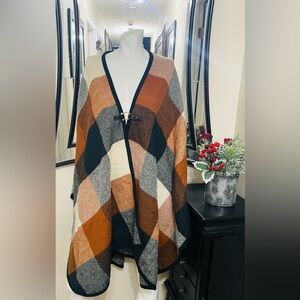 Mark New York Geometric Patterned Poncho with Toggle Closure